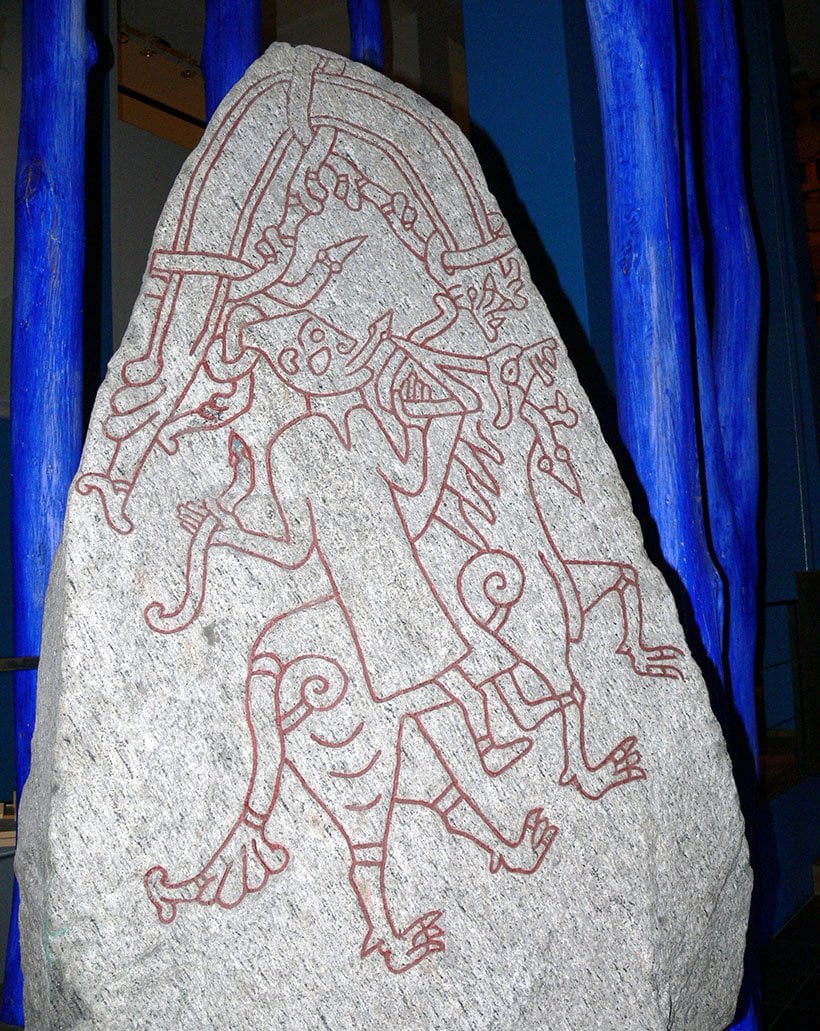 Norse mythology iconography on a runestone