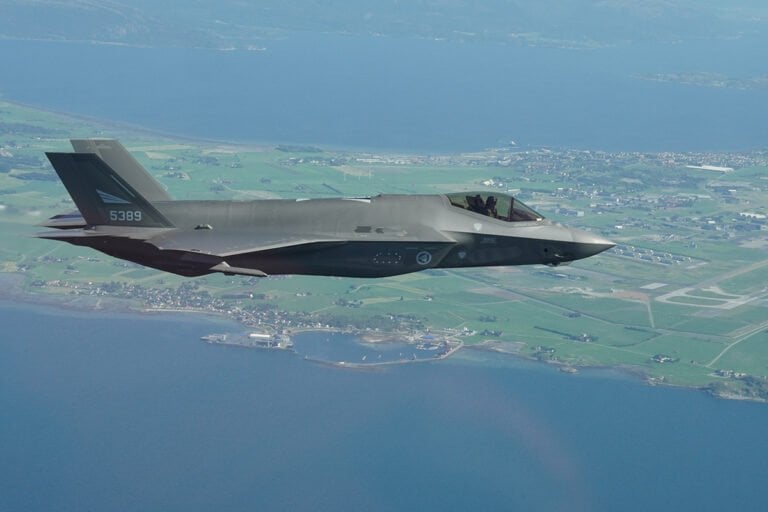 An F-35 during exercise Artic Challenge Exercise 2021.