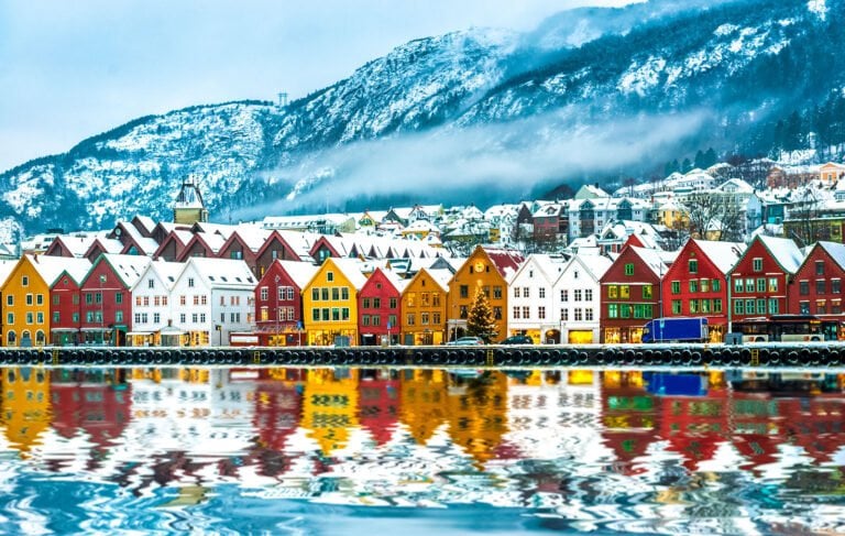 Bergen winter scene at Bryggen