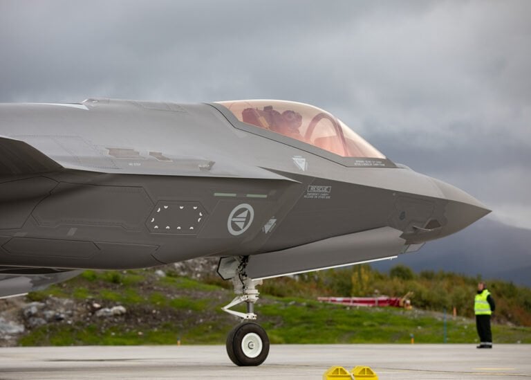 F-35A from Royal Norwegian Air Force taxing at Evenes air base.