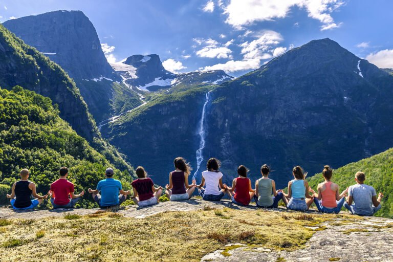 Friendly hikers on a Norwegian mountain hike