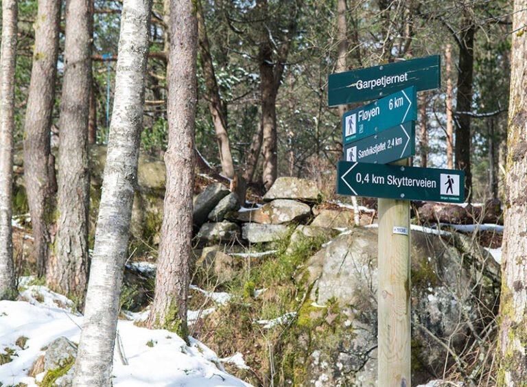 Hiking route signposts in Bergen, Norway