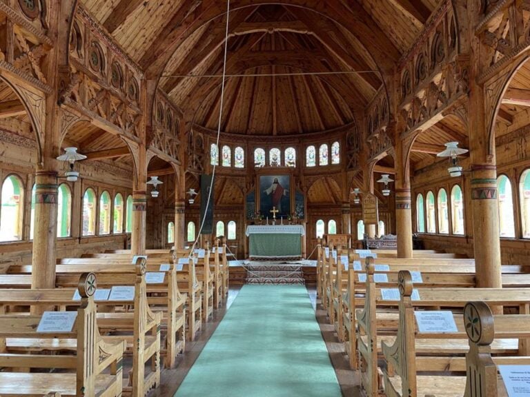 Interior of St. Olaf's church in Balestrand, Norway