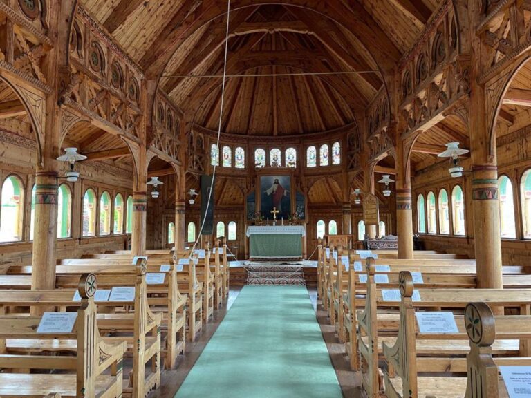 Interior of St. Olaf's church in Balestrand, Norway