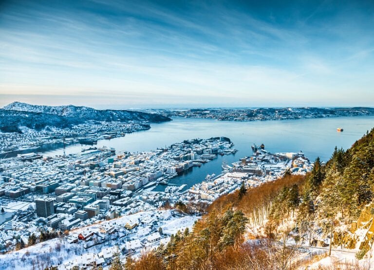 View from Bergen's Mount Fløyen in the winter