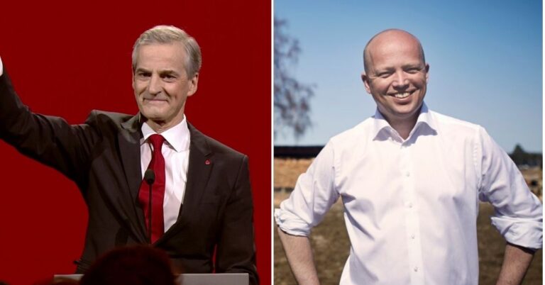 Prime Minister-elect Jonas Gahr Støre of the Labour Party and Center Party leader Tryge Slagsvold Vedum