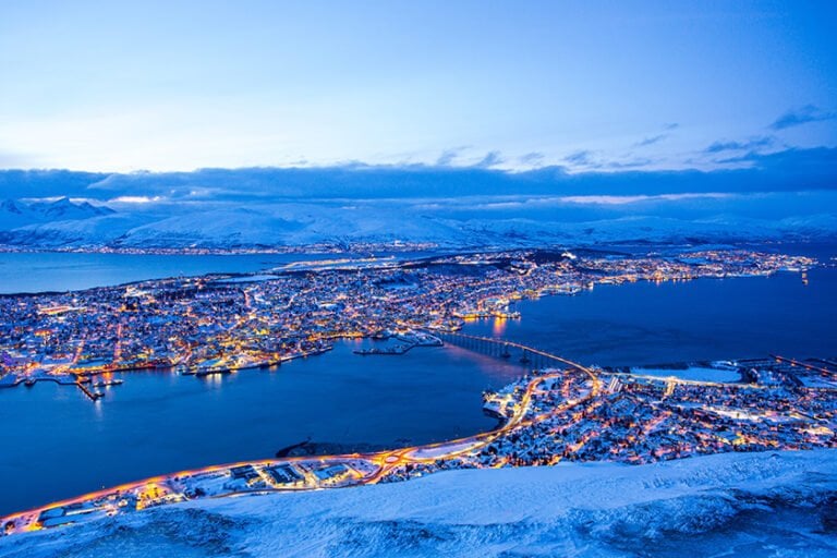 Tromsøya island in the blue light of winter