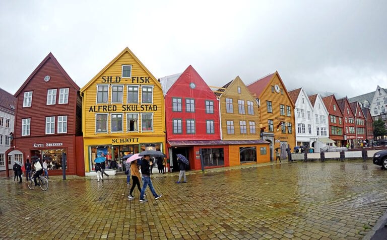 Rainy Bryggen in Bergen, Norway