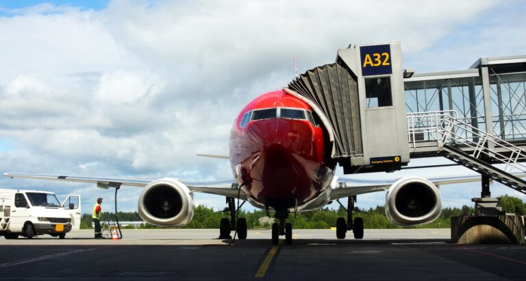 Norwegian airplane at Oslo Airport, Norway