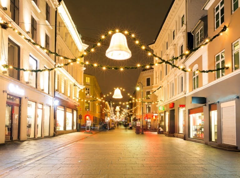 White lights at Christmas in Oslo, Norway