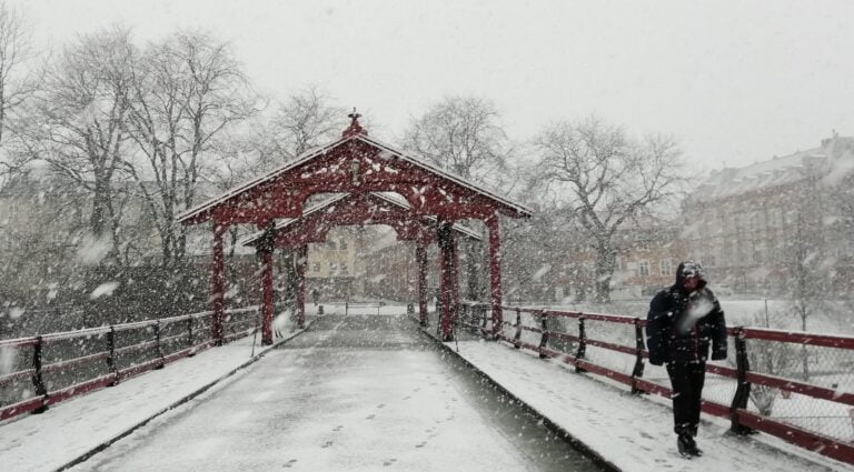 Trondheim in a winter snowstorm