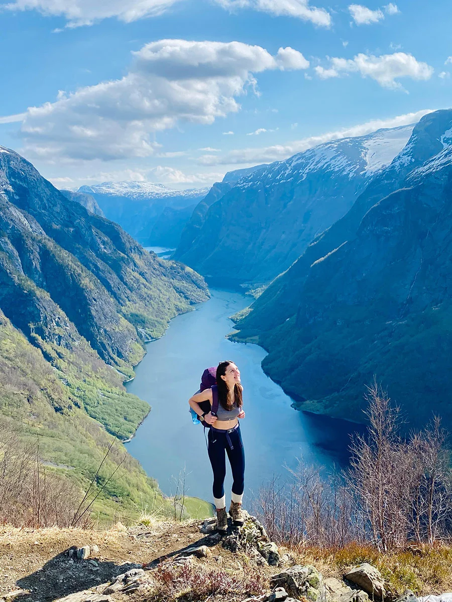 Agathe hiking in the Norway fjords.