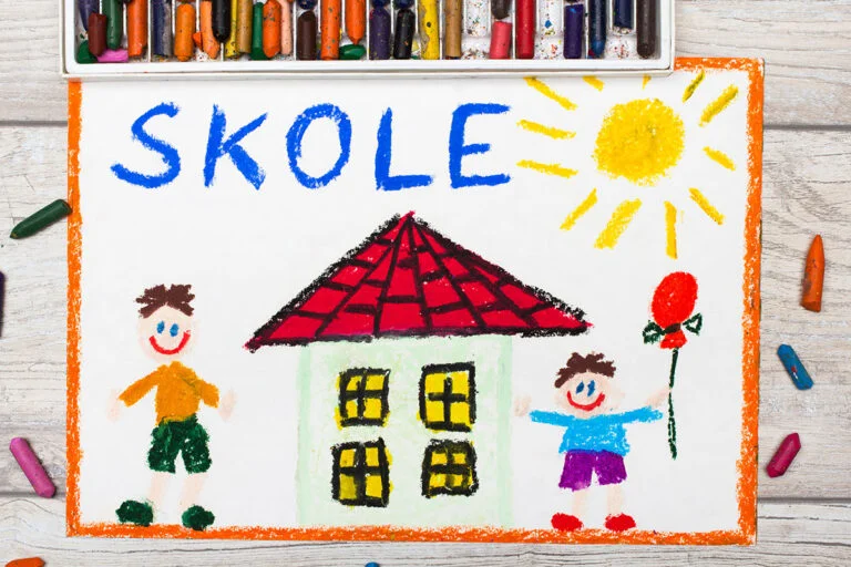 Child's drawing of a Norwegian school.