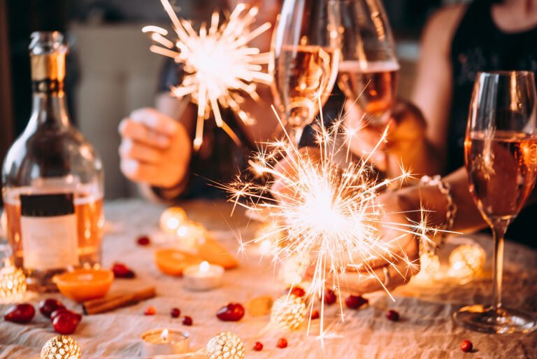 Champagne and sparklers at a Christmas party in Norway