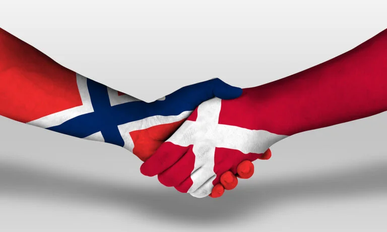 A Norway-Denmark flag handshake.