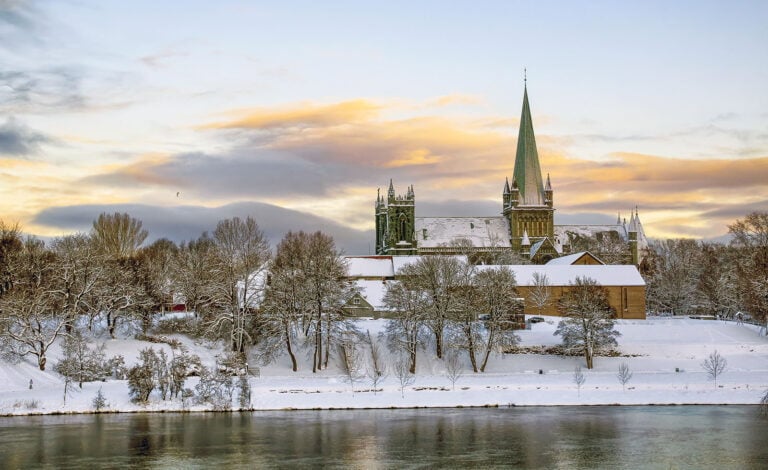 Nidaros Cathedral in Trondheim in winter.