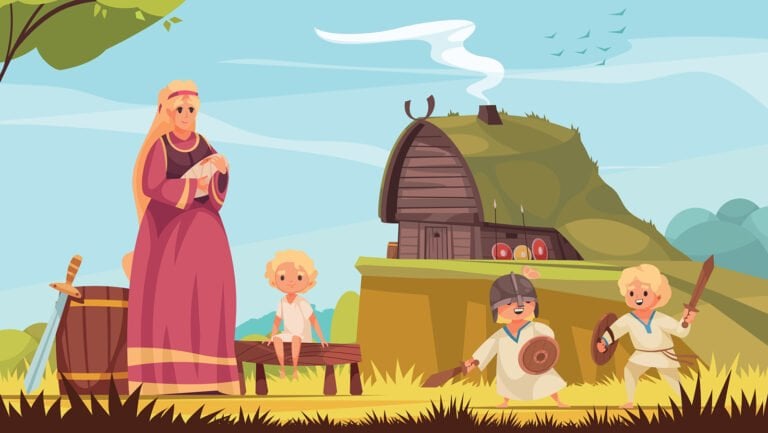 Viking family and children cartoon