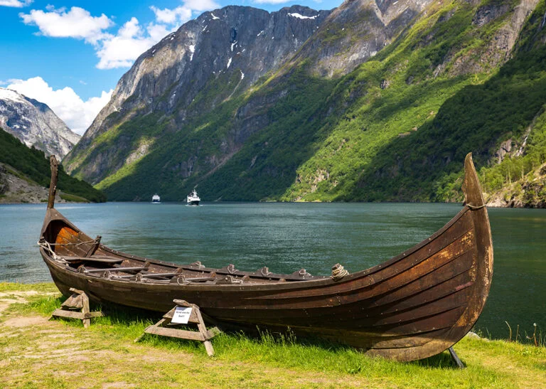 Wooden boat on a Norwegian fjord