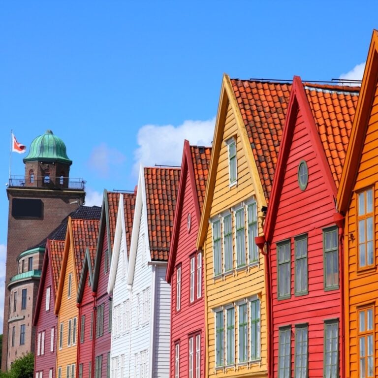 Colourful buildings in Bryggen, Bergen.