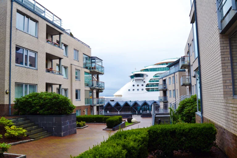 Apartment block by the water in Stavanger, Norway.