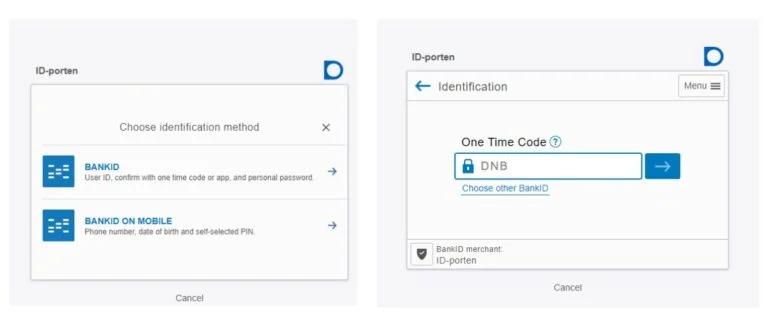Screenshots from the BankID process.
