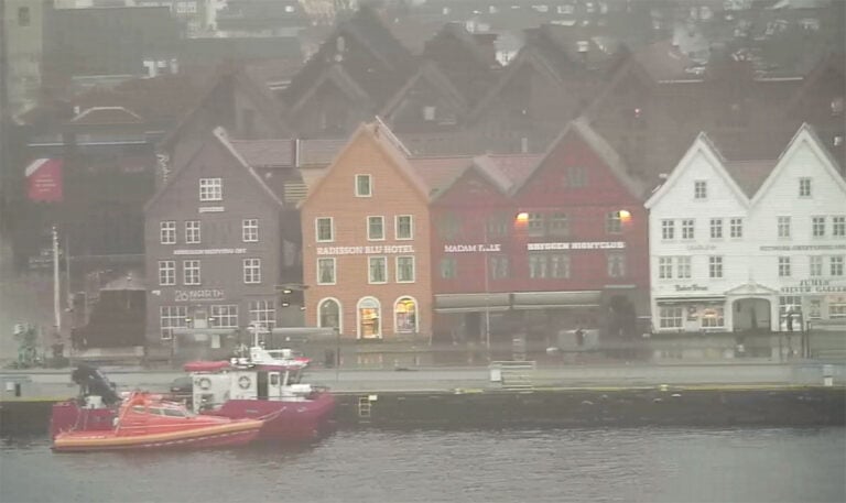 Bryggen webcam in the rain.