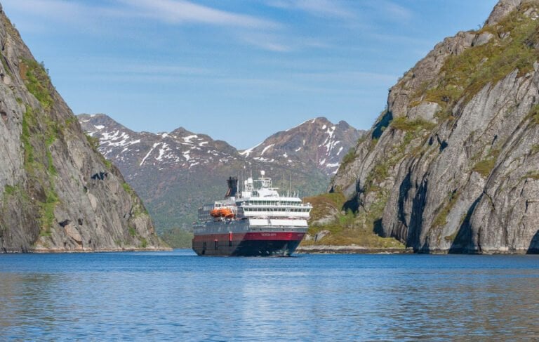 A Hurtigruten vessel enters the Trollfjord. Photo: Umomos / Shutterstock.com.