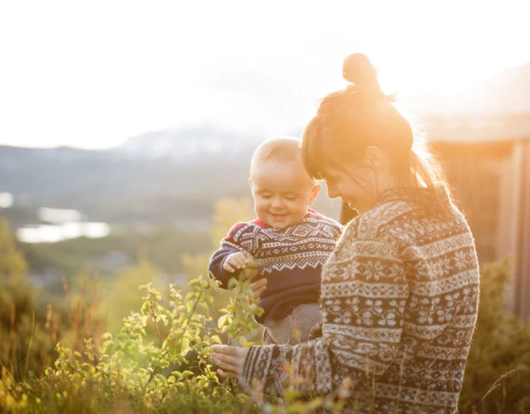 Mother and baby boy in Hardangervidda National Park, Norway