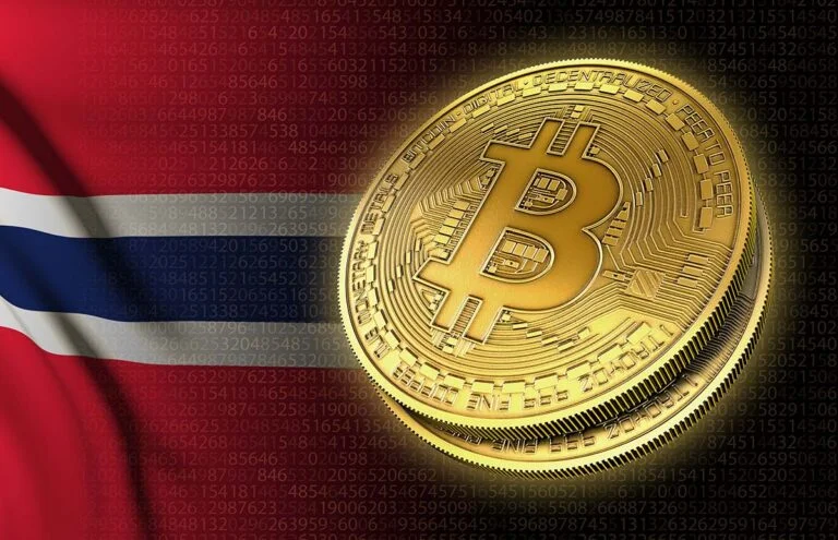 Norway flag Bitcoin concept image.