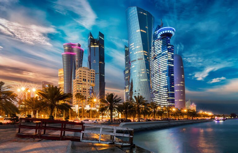 Doha skyline at sunset.