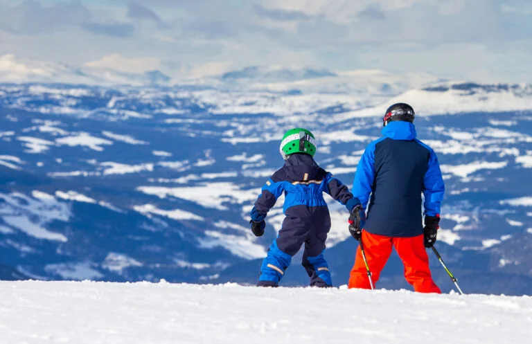 Skiers at a ski resort in Norway.