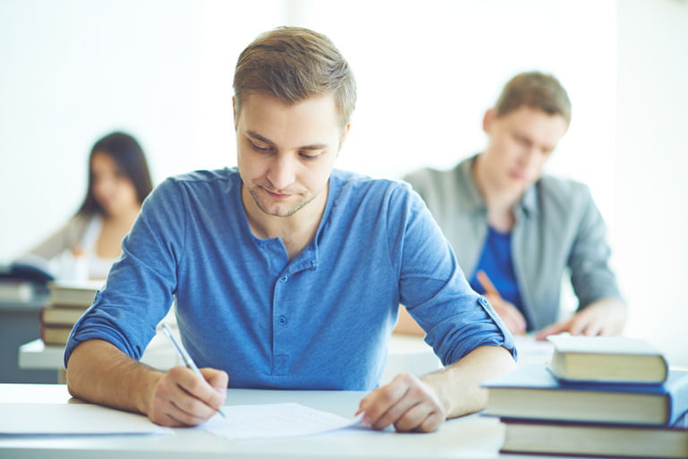 Student revising for Norwegian language exam