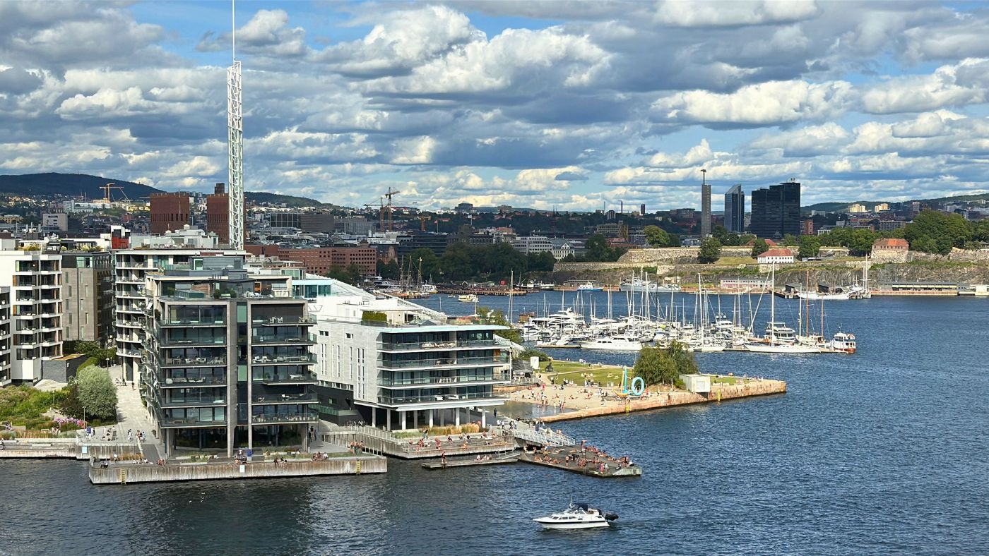 Apartment blocks in Oslo's Tjuvholmen district seen from the Oslofjord. Photo: David Nikel.