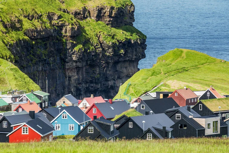 Gjogv, picturesque village in the north of Eysturoy, Faroe Islands.