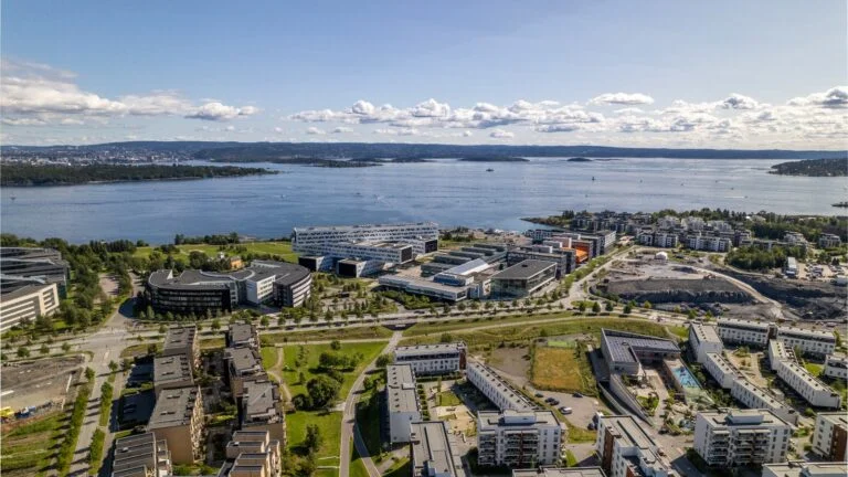 An aerial view of Fornebu, Oslo. Photo: borisimple / Shutterstock.com.