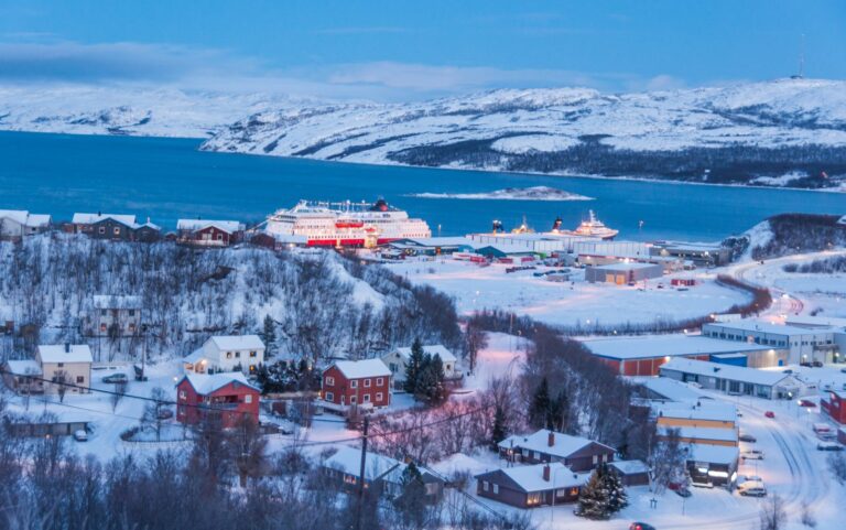 Hurtigruten vessel in Kirkenes port in Northern Norway