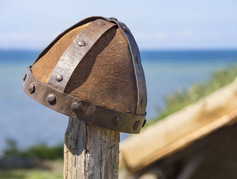 A Nordic Viking helmet on pole.