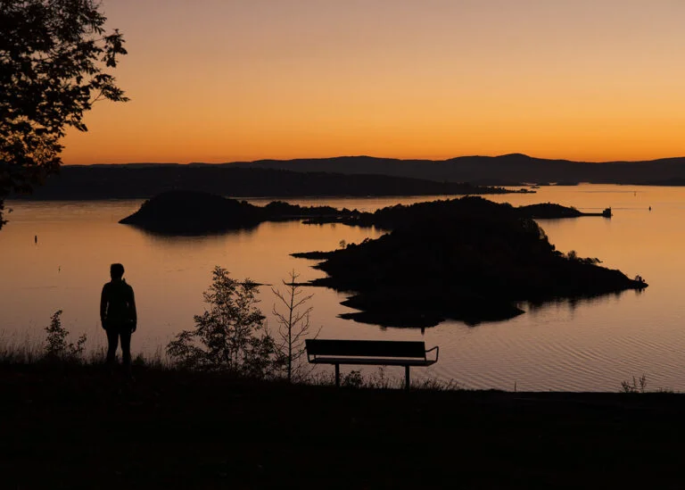 Sunset view of the Oslofjord from Ekeberg Park in Oslo.