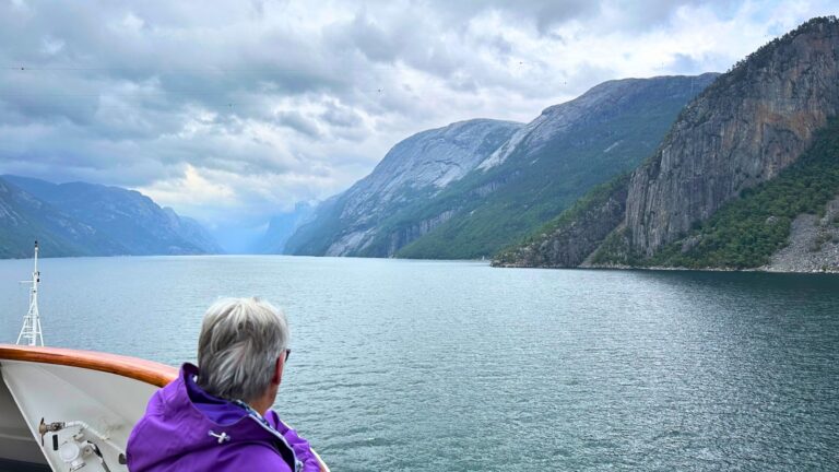 Sailing down the Lysefjord on a small cruise ship. Photo: David Nikel.
