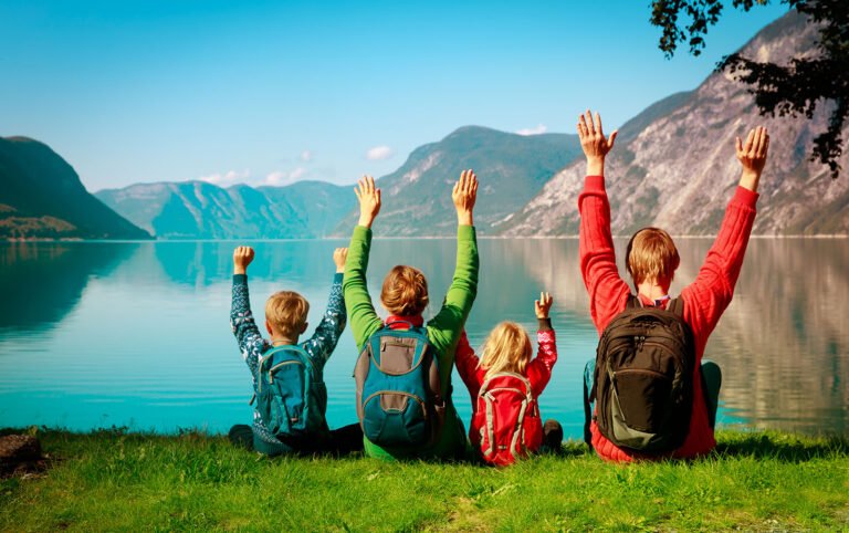 Scandinavian family by the waterfront