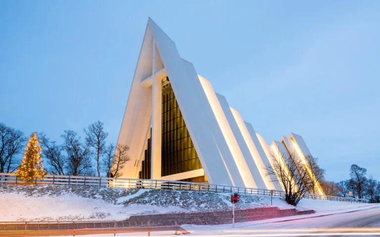 Exterior of the Arctic Cathedral in Tromsø, Norway.