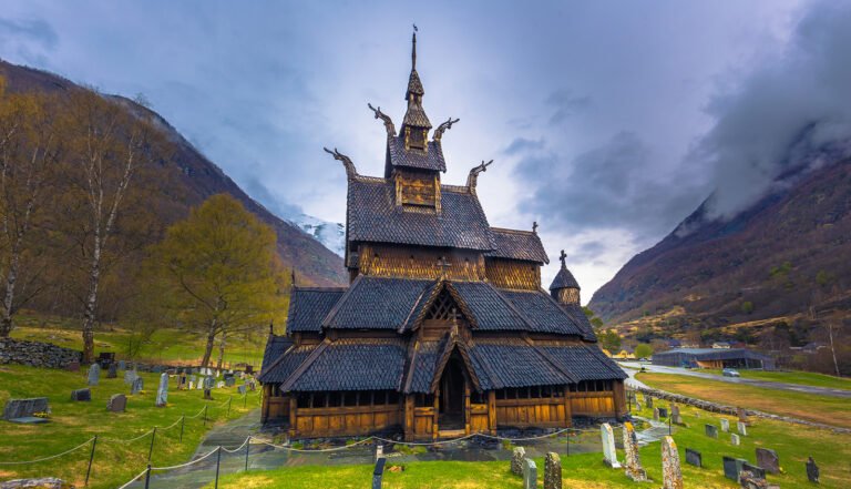 The spectacular exterior of Borgund Stave Church in Norway