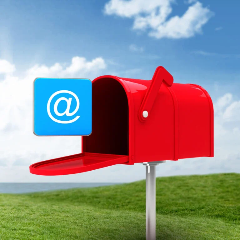 Red digital mailbox concept graphic.