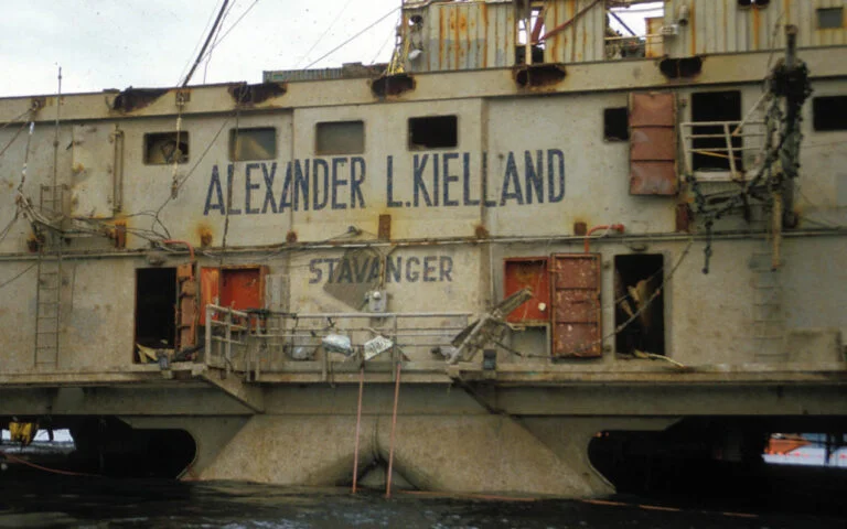 Alexander L. Kielland platform close-up. Photo: Norwegian Petroleum Museum.