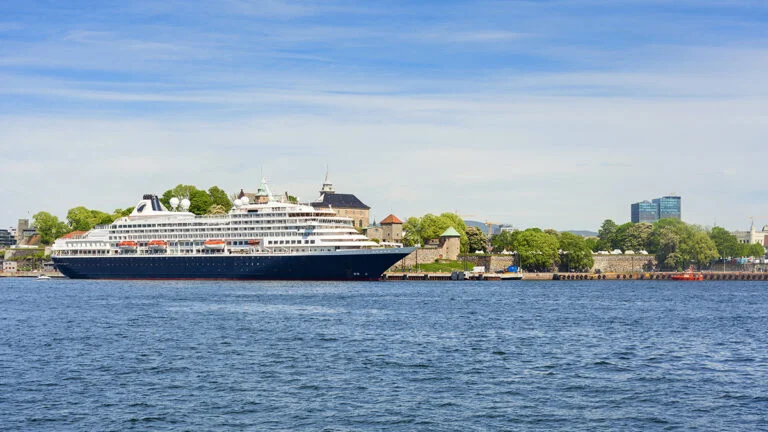 Cruise ship on the coastline of Oslo, Norway.