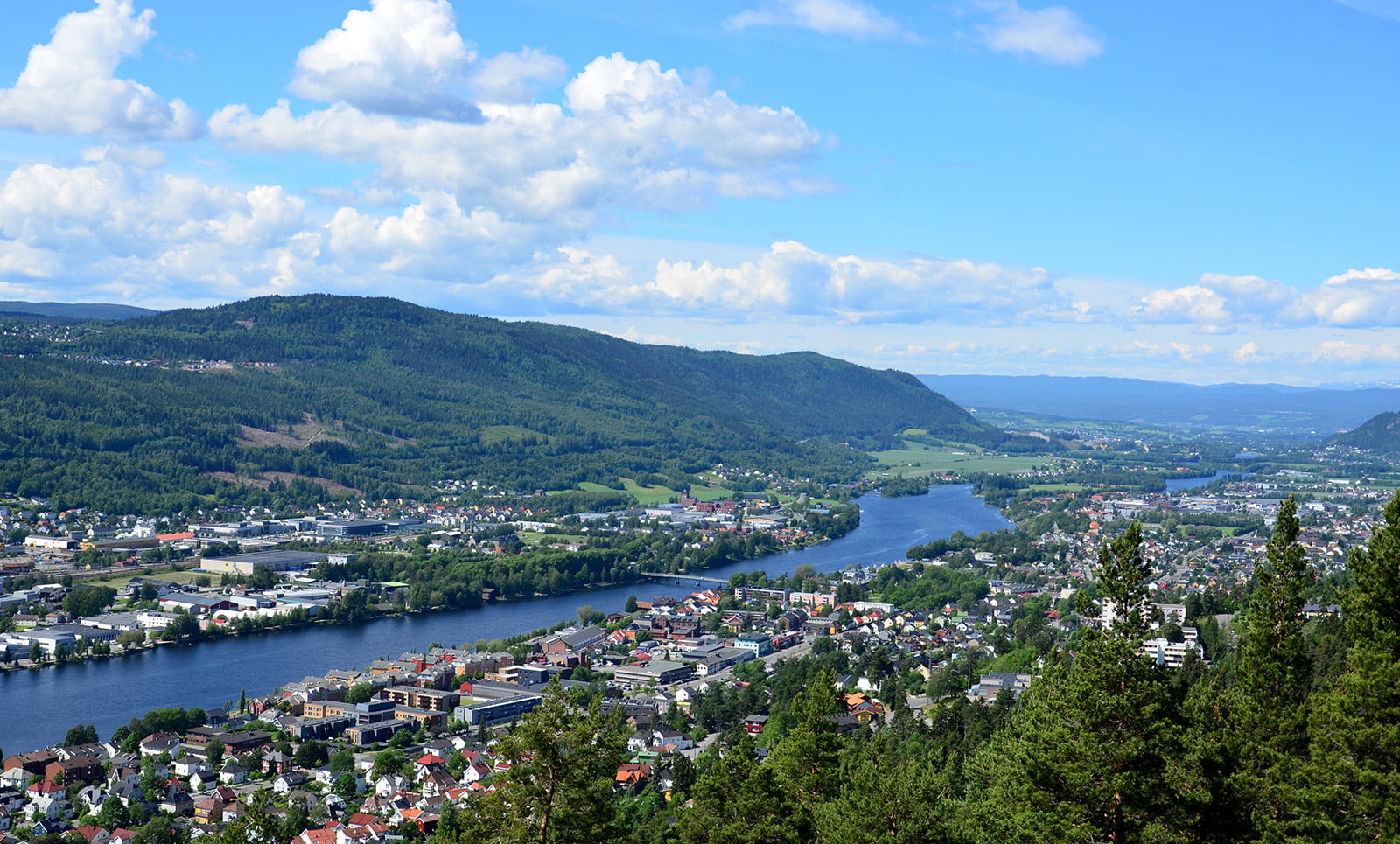 A photo of Drammen, Norway, from above