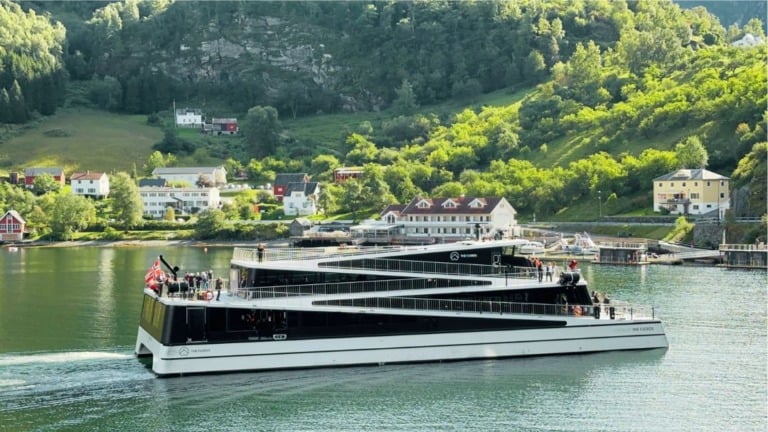 All-electric sightseeing ferry in Flåm, Norway. Photo: David Nikel.