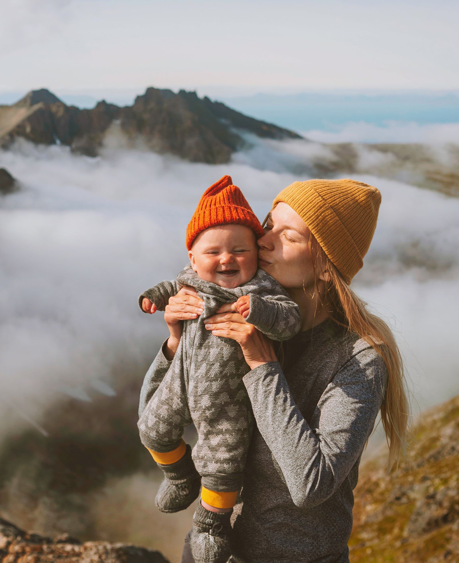 Mother and child in Norway mountains.