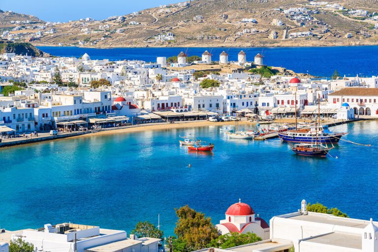 The Greek island of Mykonos.