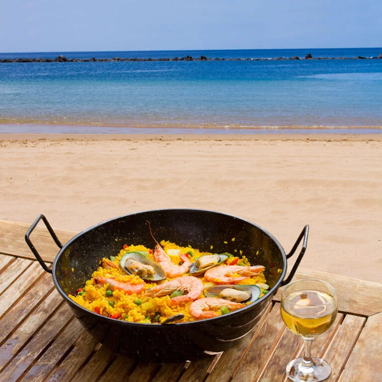 Paella on a Spanish beach.